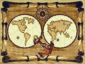 Пушистый ковер МОРСКОЙ Древняя Карта Мира